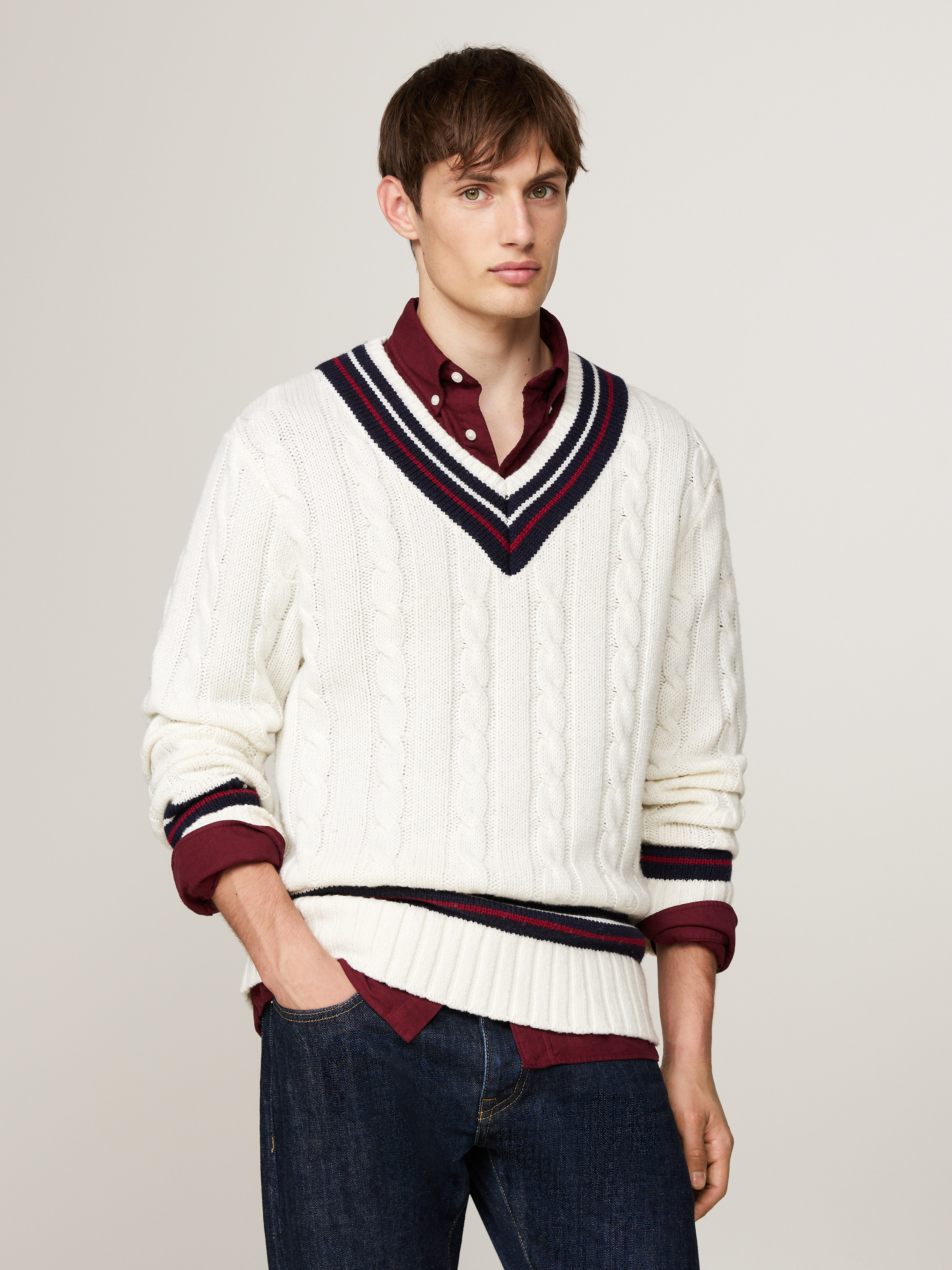 【2plan】Rich cable V-neck knitwear time__1738918205__202404-