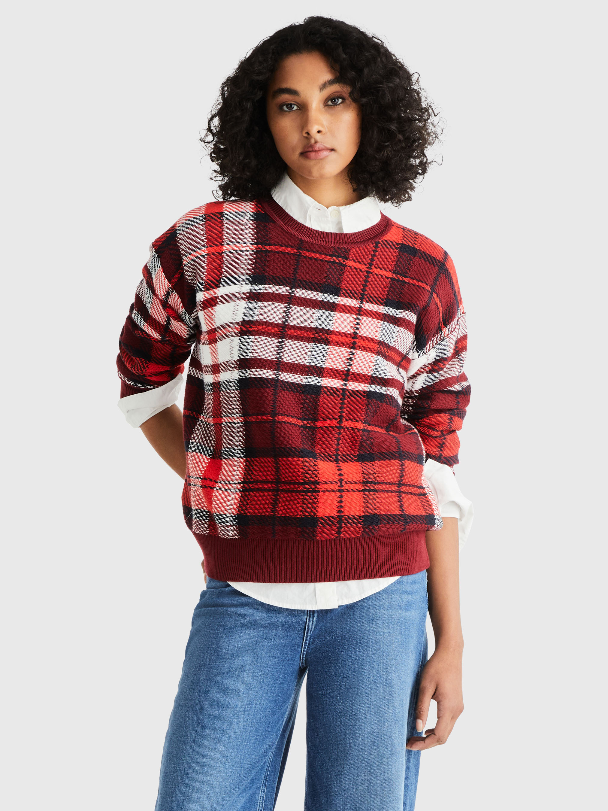 Tartan Check V-Neck Jumper | Knitwear | Tommy Hilfiger