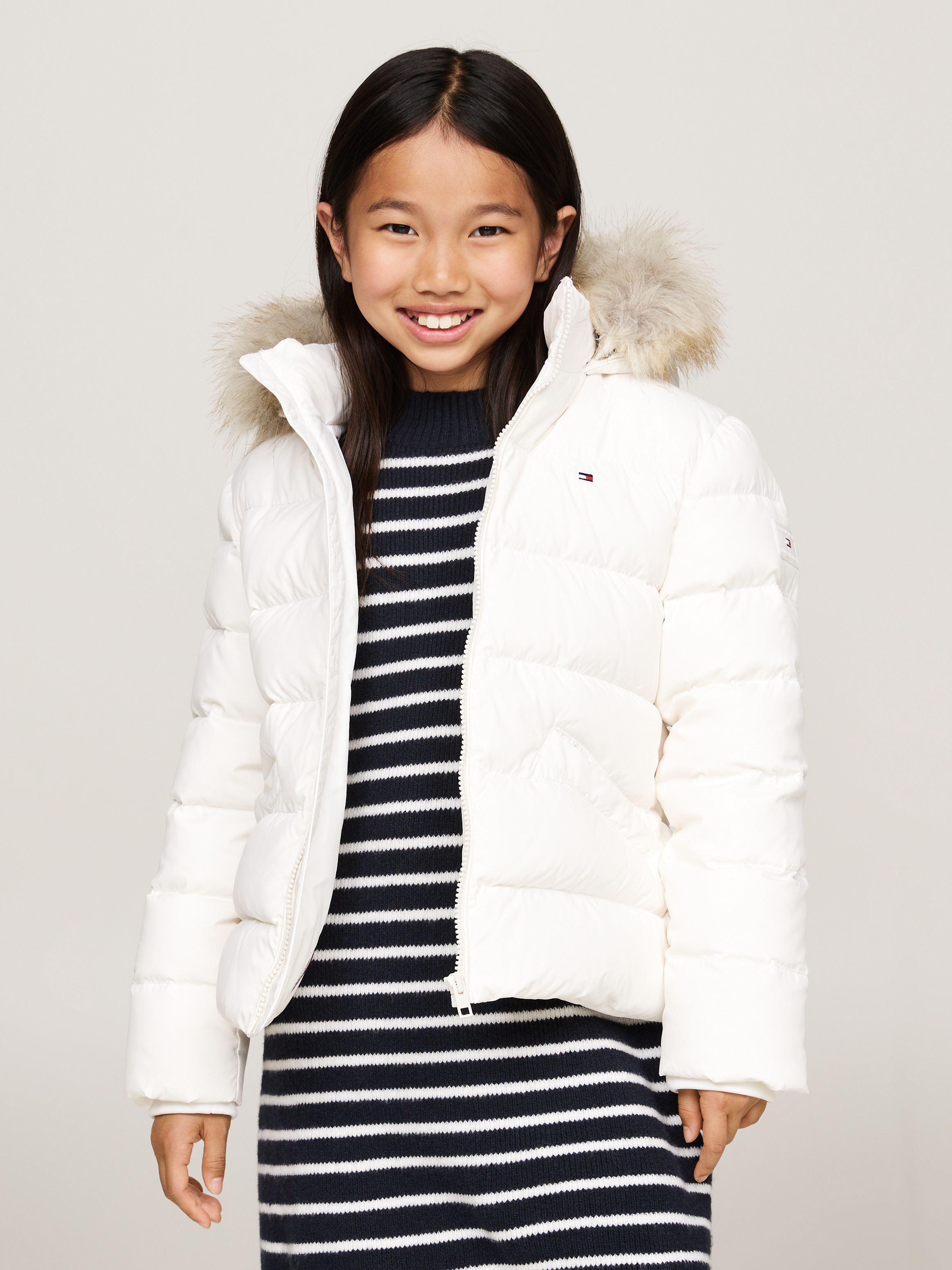 【MOORER】Down Jackets Fur Trim Hood In White white-rabbit-fur-bomber-jacket